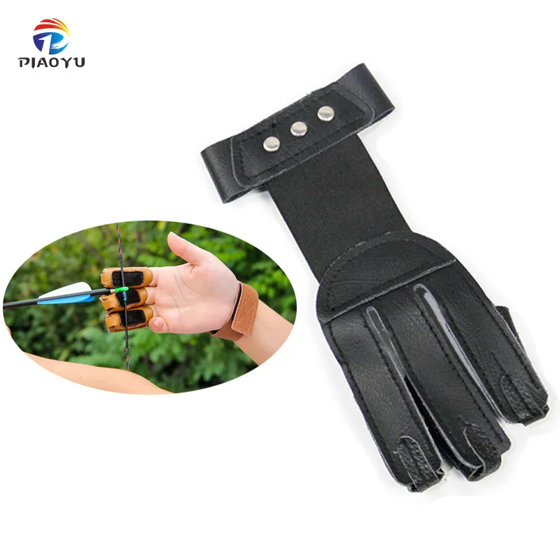 Archery Shooting Gear Archery Three Finger Finger Guard Genuine Cowhide Gloves For Compound Bow Outdoor Sports