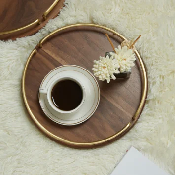 Wooden round tray North American black walnut disc Wooden tray tea tray fruit plate snack snack plate dinner plate