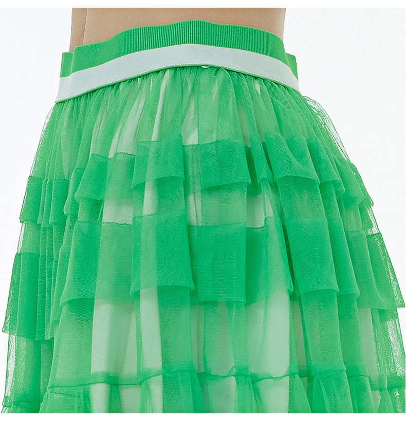 Patchwork Mesh Skirt For Women Female Fashion New Spring High Waist Casual Cake TWO Layers Ball Gown Skirts
