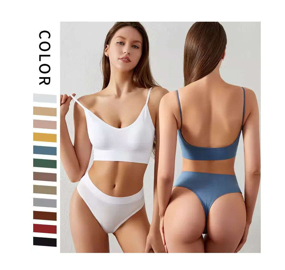 Plus Size Seamless Sexy Woman Bra Set Ultra thin Breathable Wire Free Bra Brief Sets Bra Panty Set with Solid Color