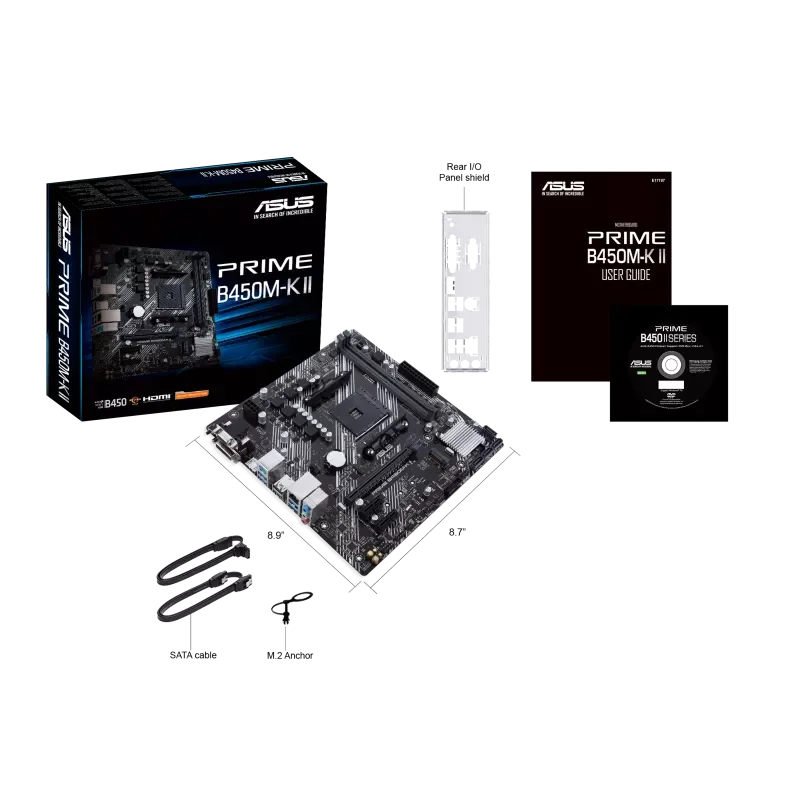 Desktop PRIME B450M-K II,Motherboard,micro ATX,M.2, H/DVI-D/D-Sub, SATA 6 Gbps, 1 Gb, USB 3.2 Gen 1 Type-A, BIOS FlashBack