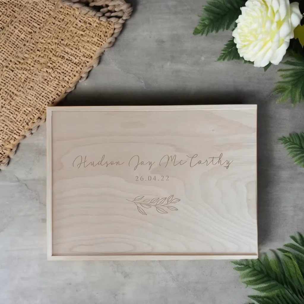 Customized personalized baby gift wood slide box newborn gift  baby memory box wooden souvenir box