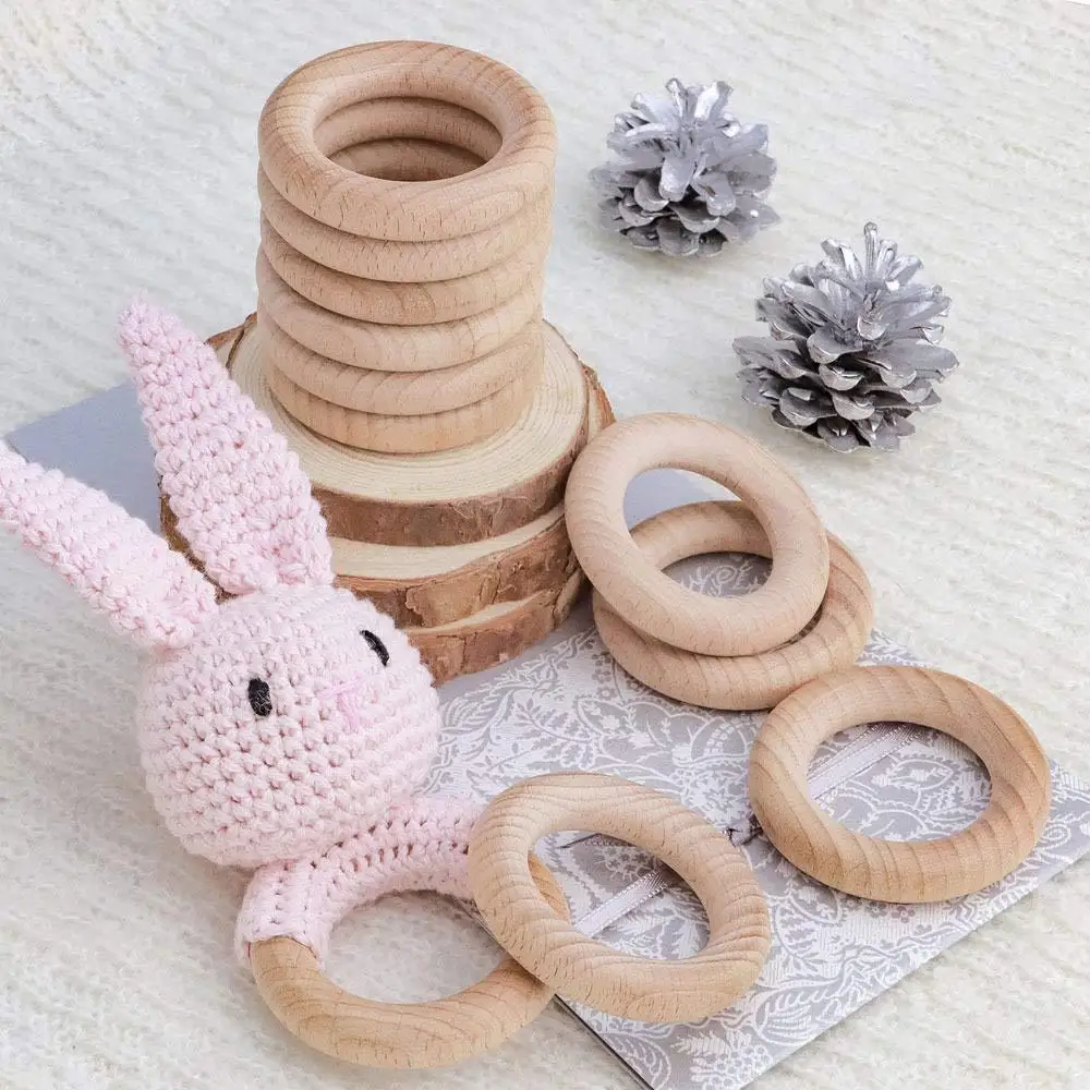 Unfinished Smooth Beech Wooden Circle Ring Baby Teether Floral Ring Sensory DIY Toys