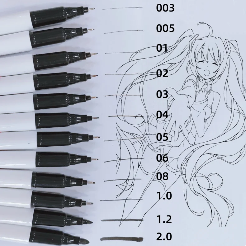 12 kinds of nibs syringe pen black water-based waterproof cartoon drawing hand-drawn very fine students with office art pen