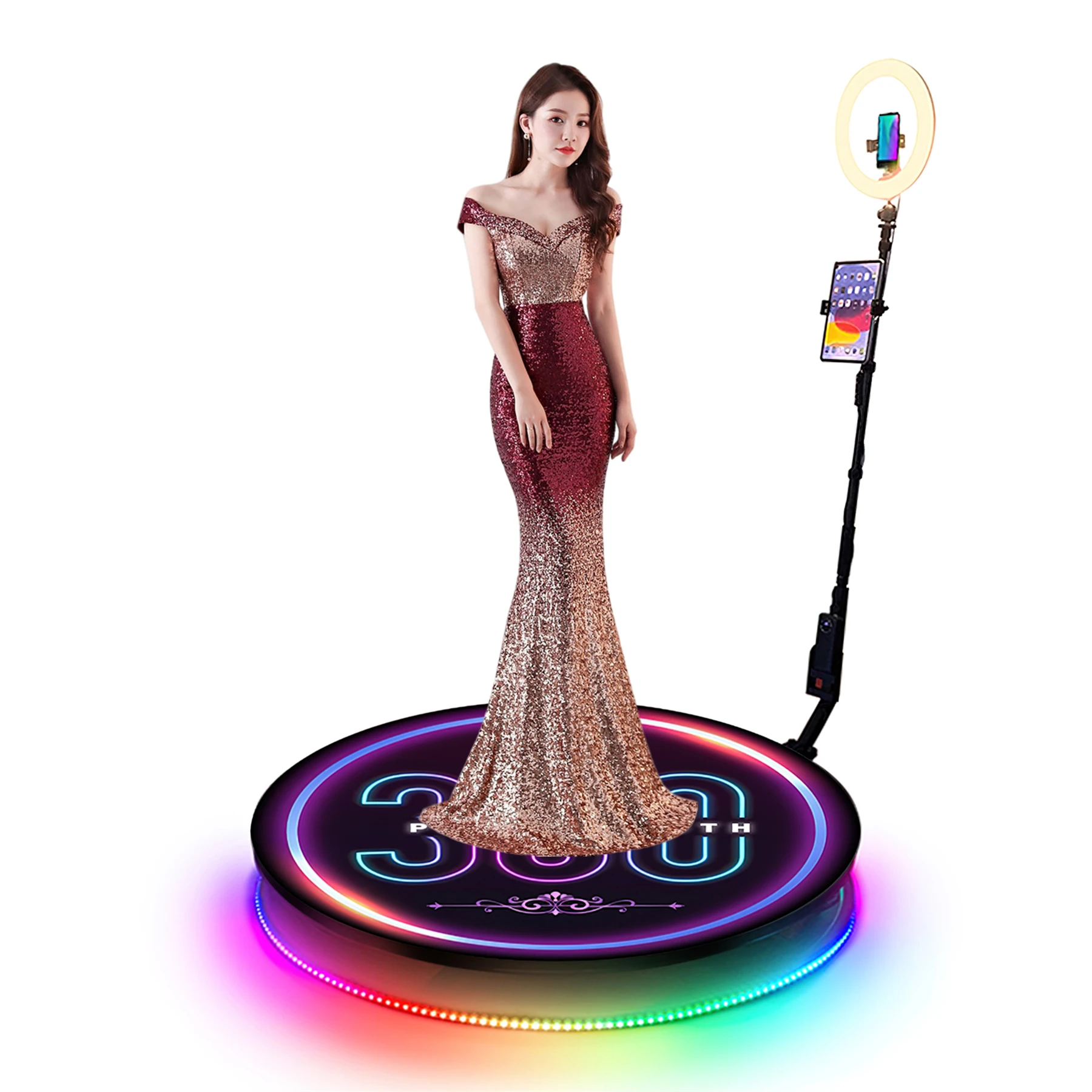 360 Degree Photo Booth Machine with Bluetooth and Ring Light Compatible with Smartphones and iPad Comes with Carrying Case