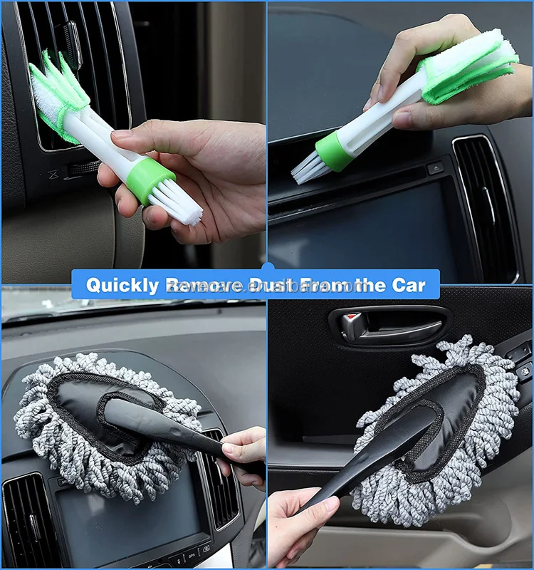 Microfiber Cleaning Cloth Wash Mitt Duster Squeegee Tire Brush Car Detailing Cleaning Kit
