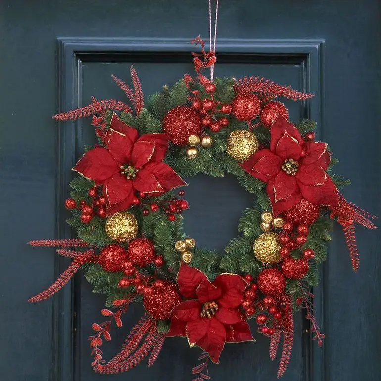 2025 New Arrival Unique Xmas Garlands Gold Balls Artificial Decorated Christmas Wreath Holiday Home Decor