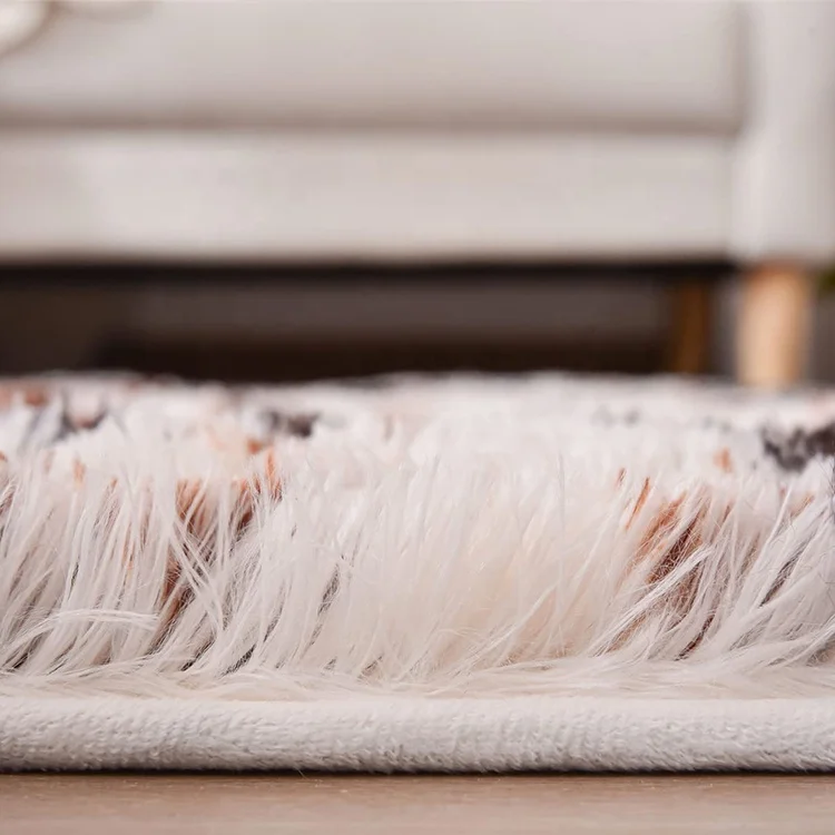 Factory price tie dye Cow brown Floor Plush Shaggy Polyester fluffy Home Non Slip Living Room Rug Carpets