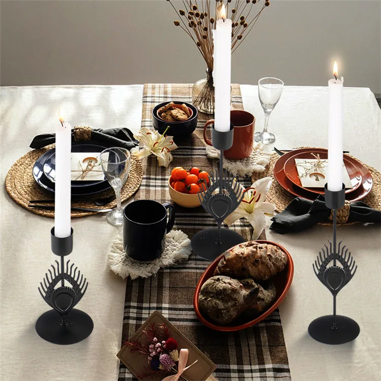 Vintage Wedding Pillar Metal Candle Holder Feather Tealight Table Candle Holder Candlestick Centerpieces For Wedding Table