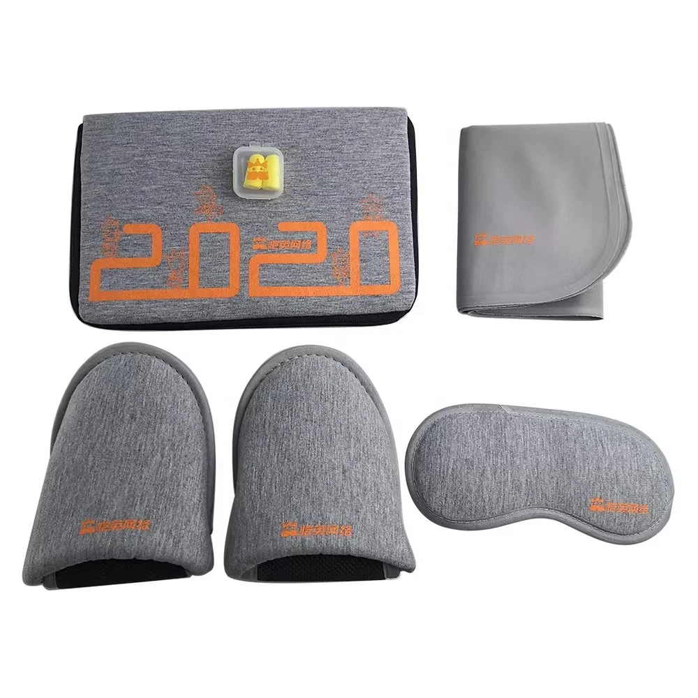 New Airplane Travel Set Inflatable Pillow Airline Kit With Neck Support Slippers Ear Plugs