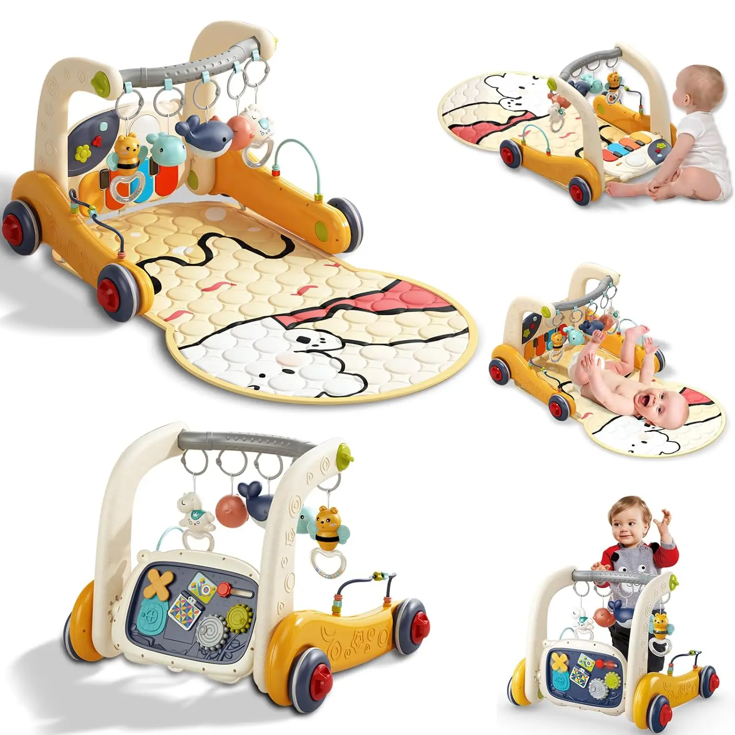 2 IN 1 Baby Play Gym Piano Fitness Rack Mat Infant Multi-Function Baby Walker Musical Play Mats