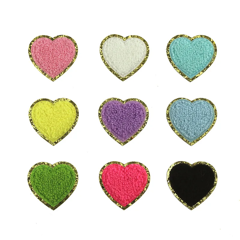 Wholesale 10 Colors Height 5cm self Adhesive Iron On Chenille Patch Heart Shaped Patches