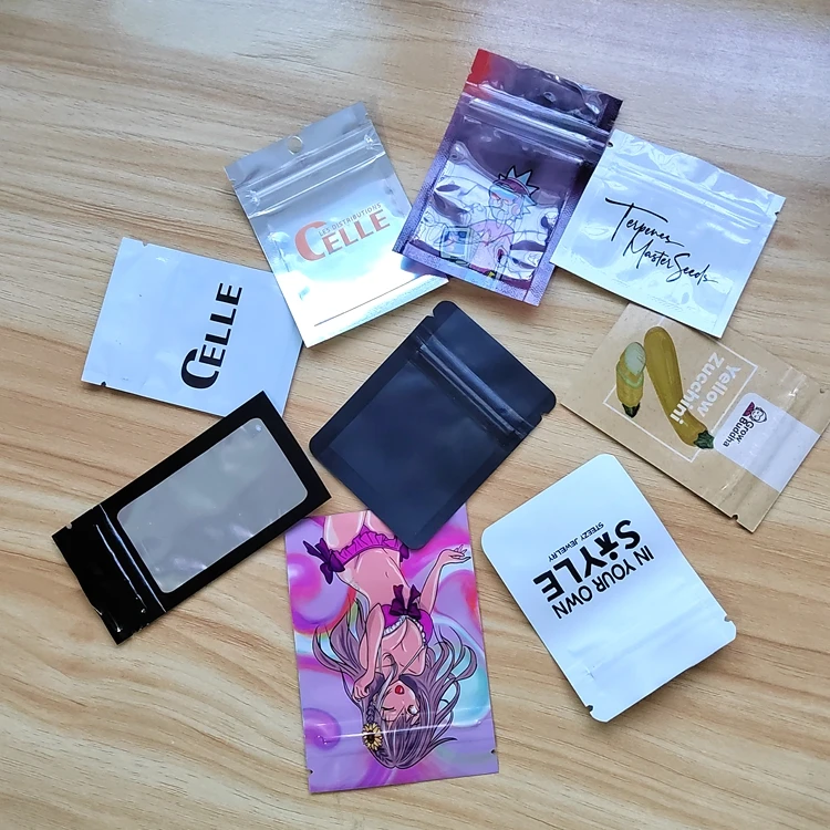 Food grade small zipper pouch eco friendly sachet packing material bags make up  kraft sachet sample cosmetics Mylar bag mini