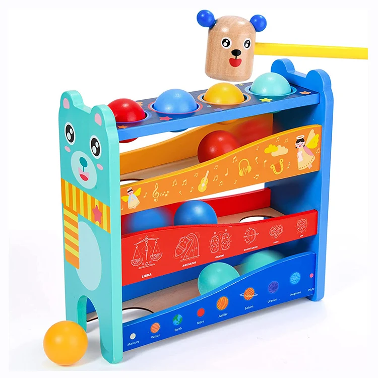 factory custom cheap wooden colored Montessori learning toys Ball Tracker orbit Toddler Developmental Toy Visual Tracking Skills