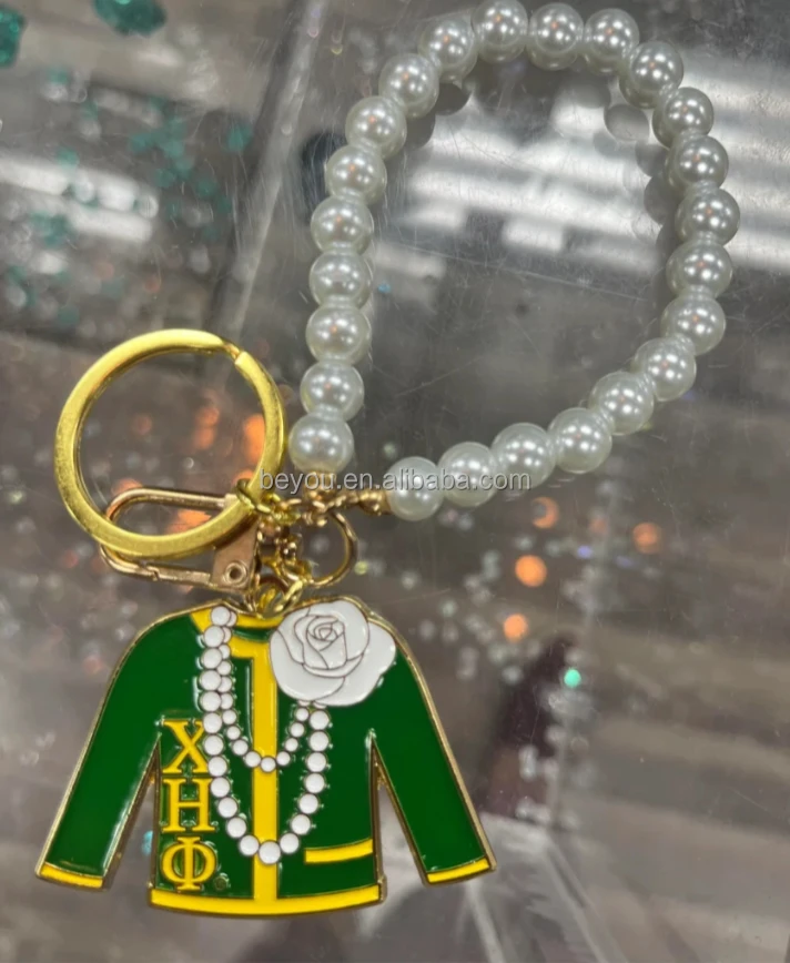 Pink Green Delta ZPB SGRho Chi Eta JJ Sorority Enamel Coated Pearl Keychain Brooch Gifts Sisterhood Pin Jewelry