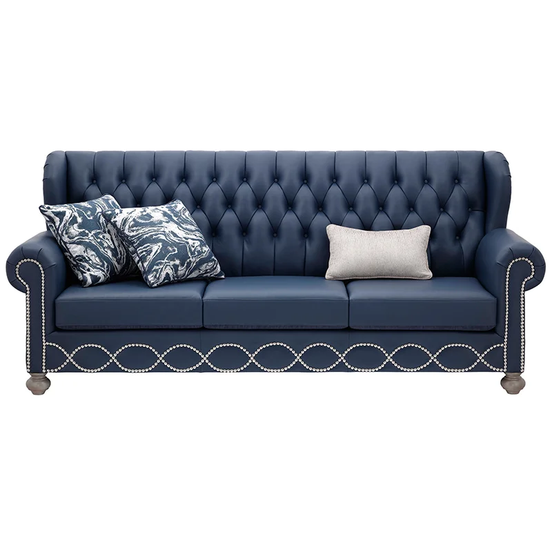 Luxury Living Room Sofa Set Light Blue Leather Sofa Modern Design 1 2 3 Seater Arm Chair Sofa