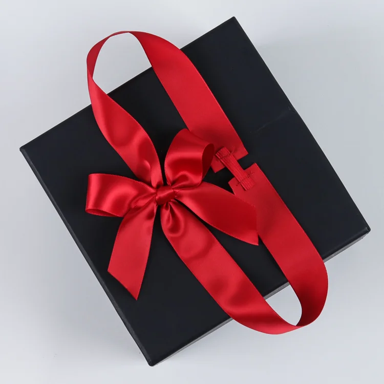 custom pre tie bow red pre-tied satin ribbon elastic bow with stretch loop for gift box packing or warping