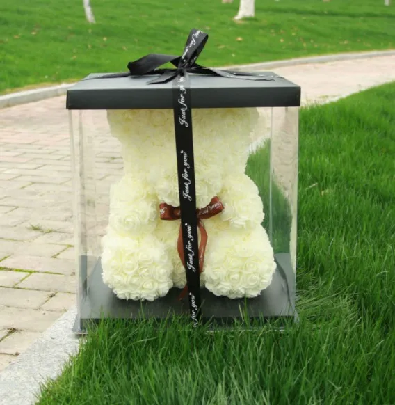 Cute PE 40cm Rose Bear Handmade Artificial Flower Bears Wedding Home Decorations Birthday Valentines Gift Love Bear Dolls