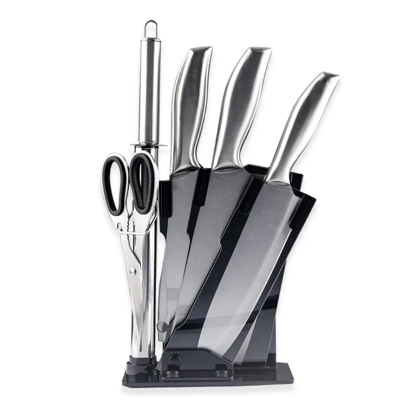 
New design popular hot selling acrylic holder stainless steel kitchen knife set 