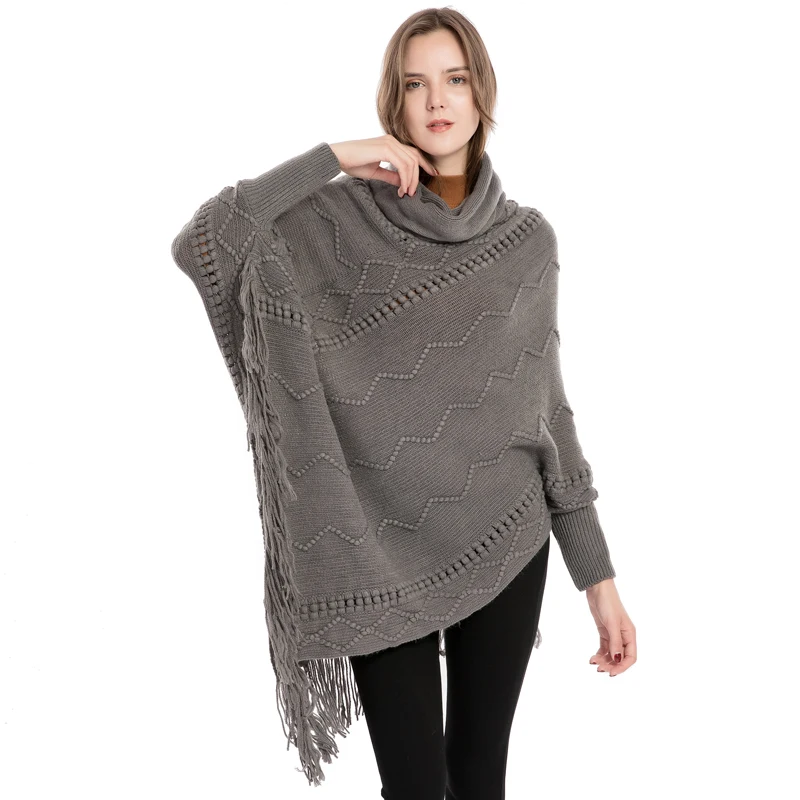 
Winter fashion warm 100% acrylic turtleneck poncho sweater with sleeves irregular fluffy knit long sleeve shawl 