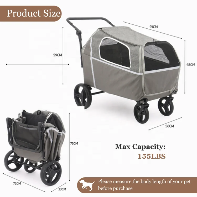 Eaynon Commodious Outdoor Travel Pet Big Dog Cat Stroller Bearing Capacity 155lbs Large Dog Trolley