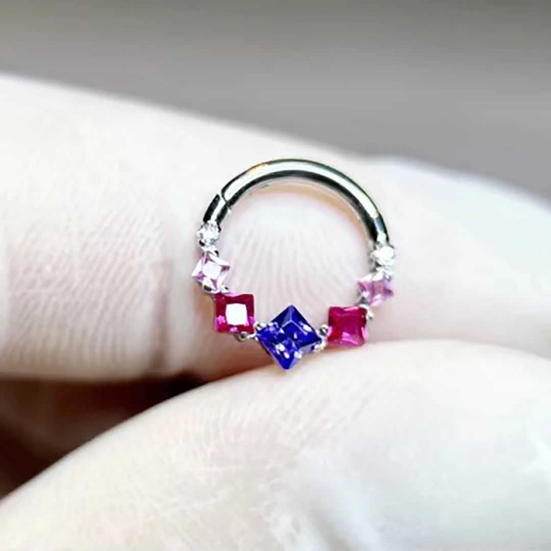 Calendo Hot Sale  ASTM  F136 Titanium  CZ Stone Cluster  Hinged Segment Clicker Wedding Gift Septum Ring  Piercing  Earing