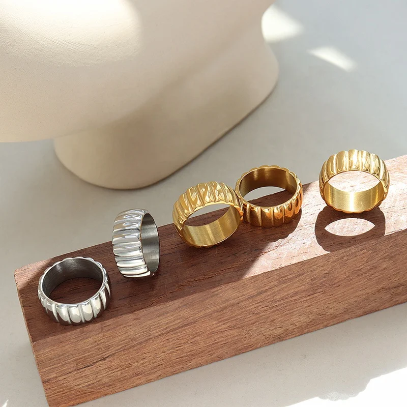 Modern Design Screw Stripe Multi Size Stainless Steel Rings Drop shipping