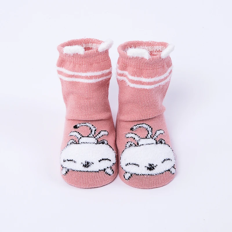 Custom factory supply cartoon eco panda socks feather yarn anti skid patchwork baby socks for autumn winter