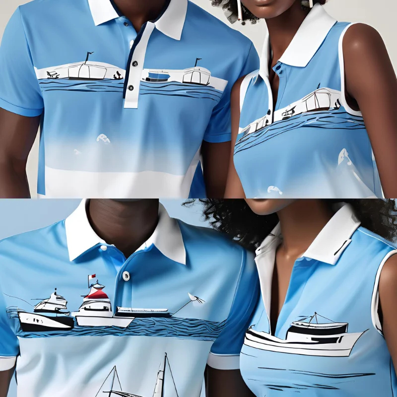 Custom Polo Hawaiian Quick Dry Sublimation Allover Printing couple matching golf t shirts Polo Shirts golf apparel manufacturers