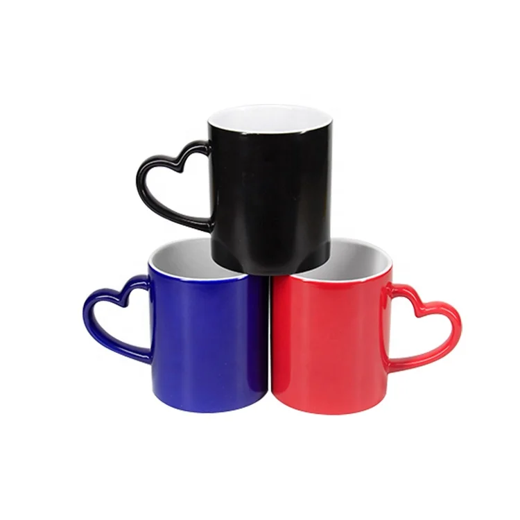 Sublimation photo color changing mug with heart shaped handle Frosted Magic Cup