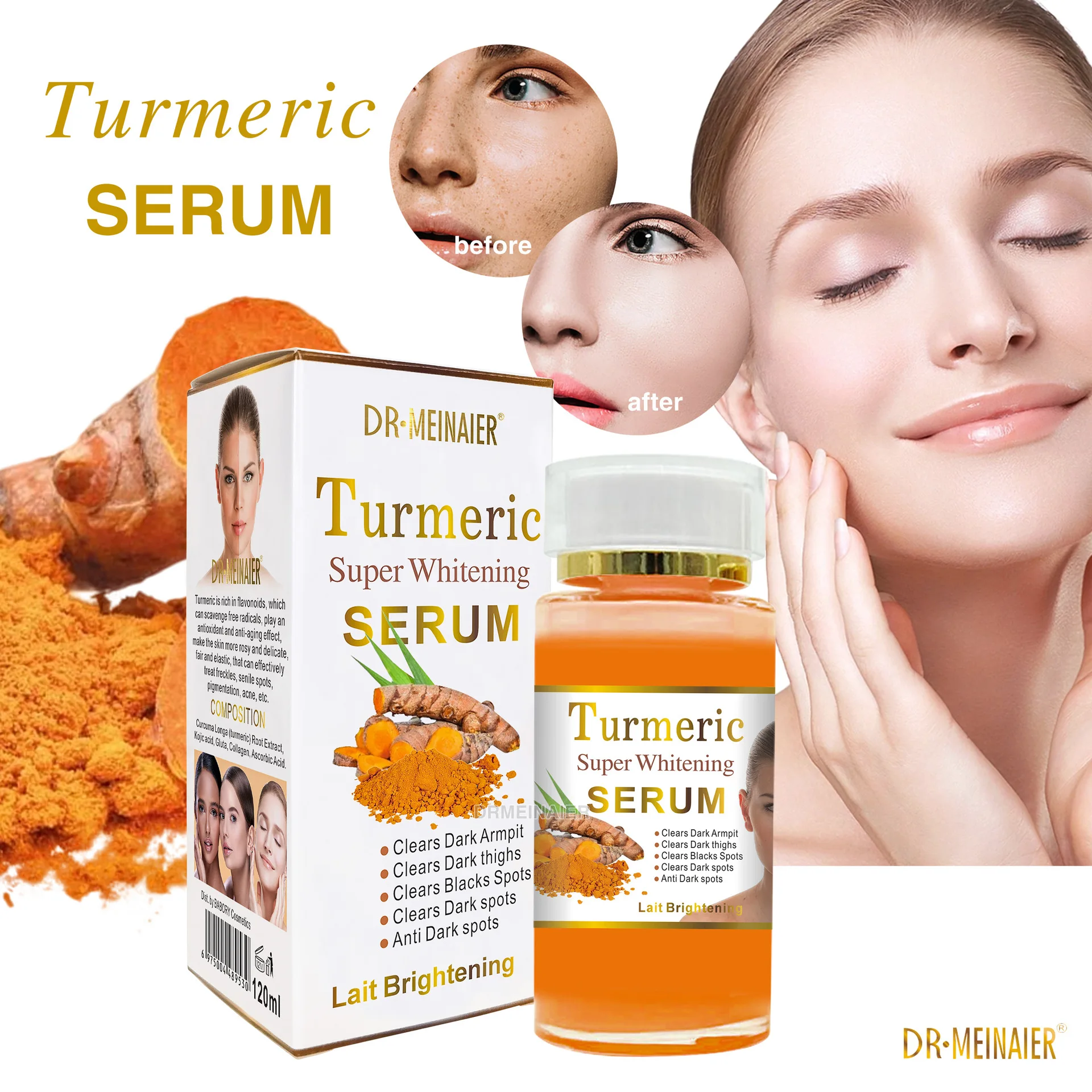 OEM Private Label Turmeric Whitening Serum Long Lasting Hydrating Brightening Body Serum Wrinkle Remover Face Serum