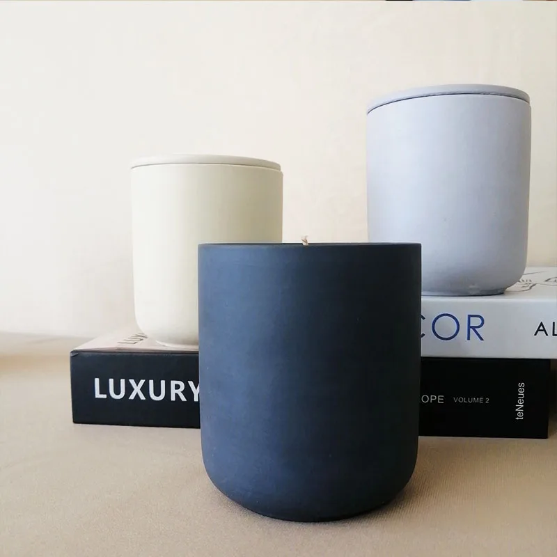 Black Matte Ceramic Candle Jar Custom Ceramic Jars with Lid for Candle Making Nordic Small White Ceramic Candle Vessels