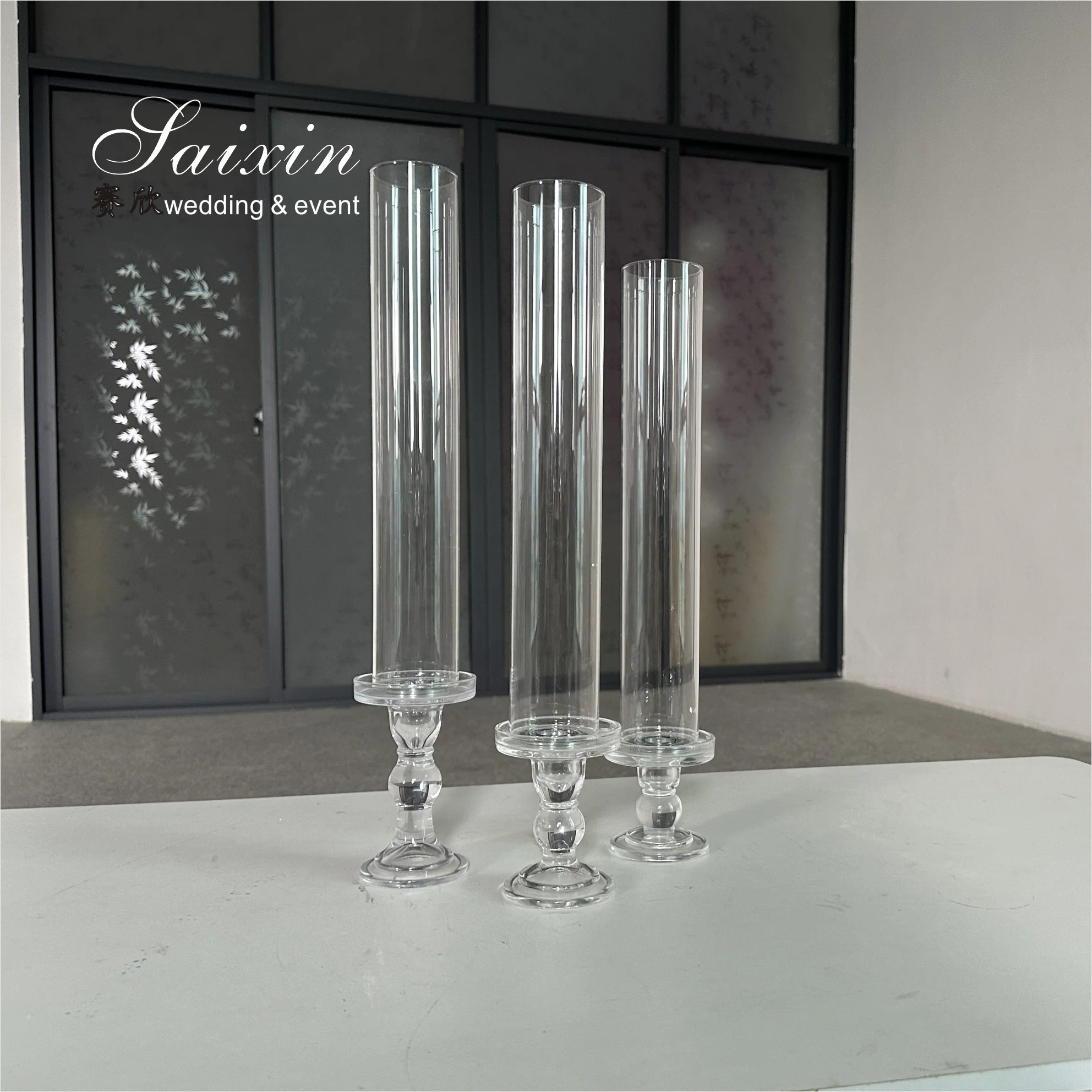 Wholesale chic cheap gray glass candle holder for wedding decoration