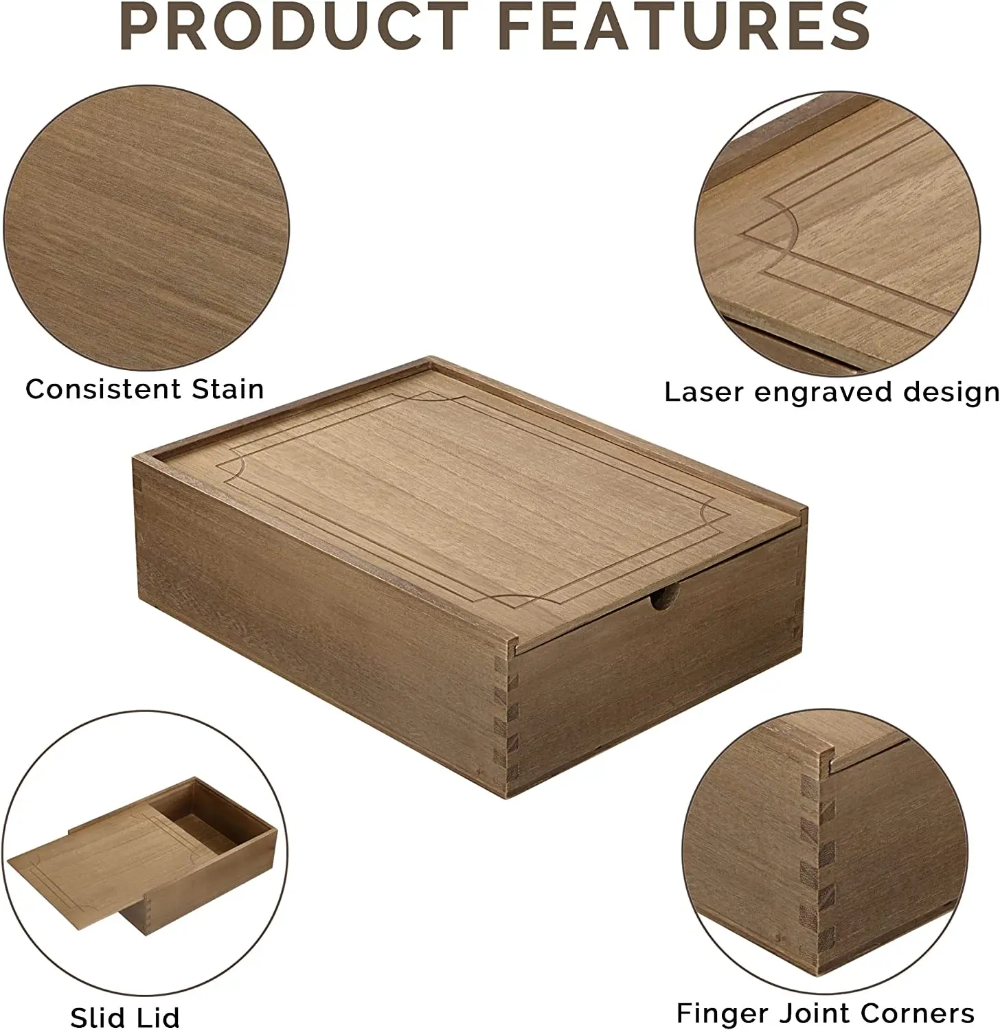 Dilun Customized Memory Keepsake Box -Paulownia Wooden Box  With Sliding Lid  for Jewelry, Trinkets, Letters, Souvenirs, Photos