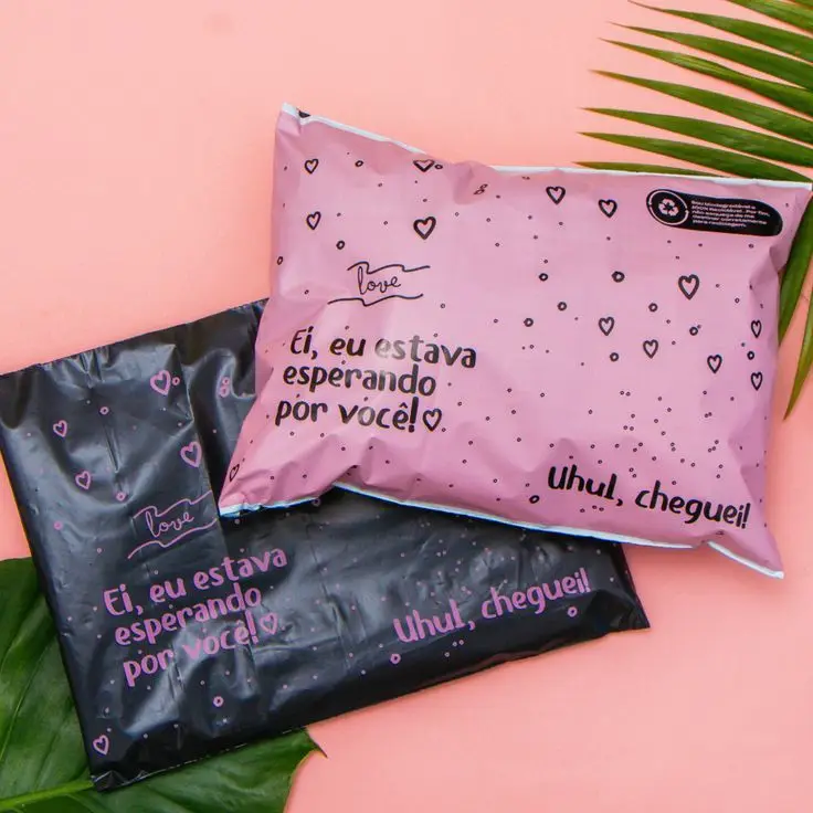 custom biodegradable compostable courier postal mail bags pink green waterproof poly shipping mailer bags for products shipping