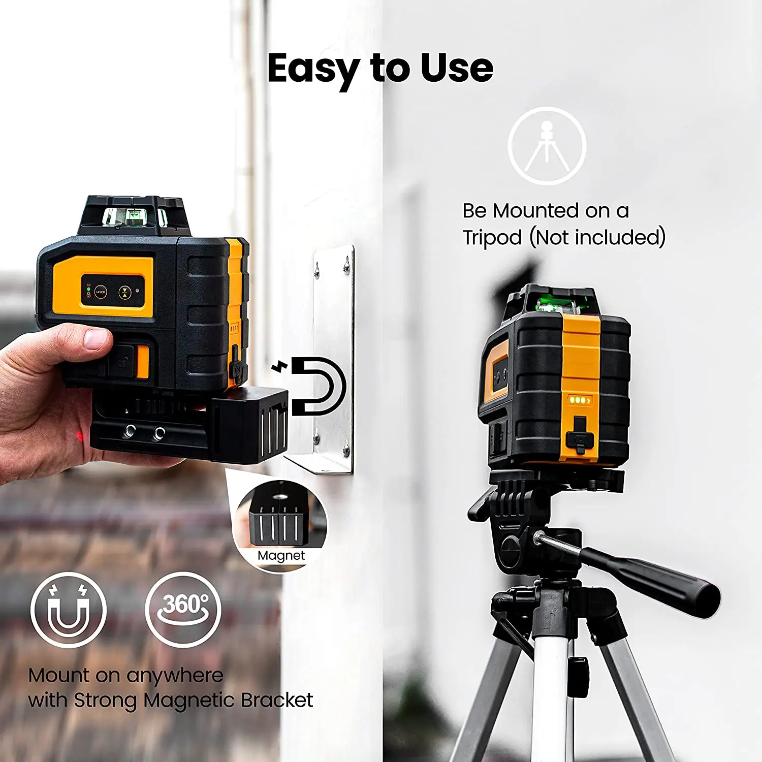 Professional Green Beam Cross Line Laser Level with 2 Plumb Dots Self-Leveling Surveying Tools