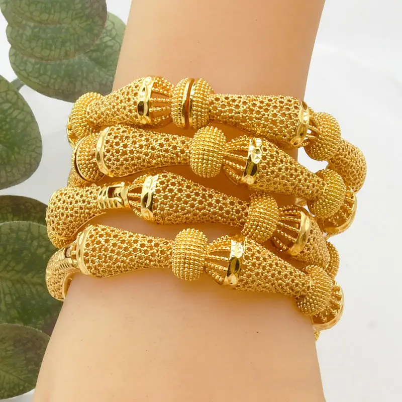 Hifive Wholesales Fashion Jewelry Bracelets Bridal Wedding Skin Friendly 24K Gold Plated Dubai Jewelry African Bangles Bracelets