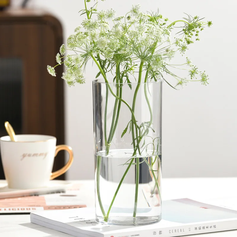 Turtle Back Bamboo Glass Vase Large Diameter Wide Mouth Glass Vase Factory Wholesale Transparent Clear Glass Cylinder Vase