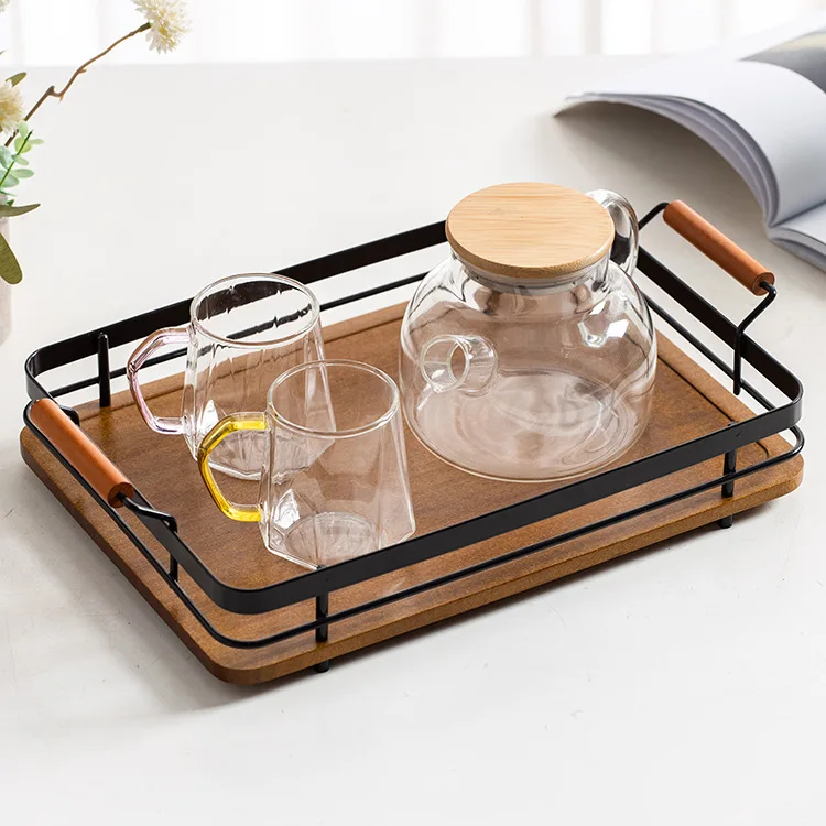 Bamboo serving tray customization with metal handles home decoration bamboo trays