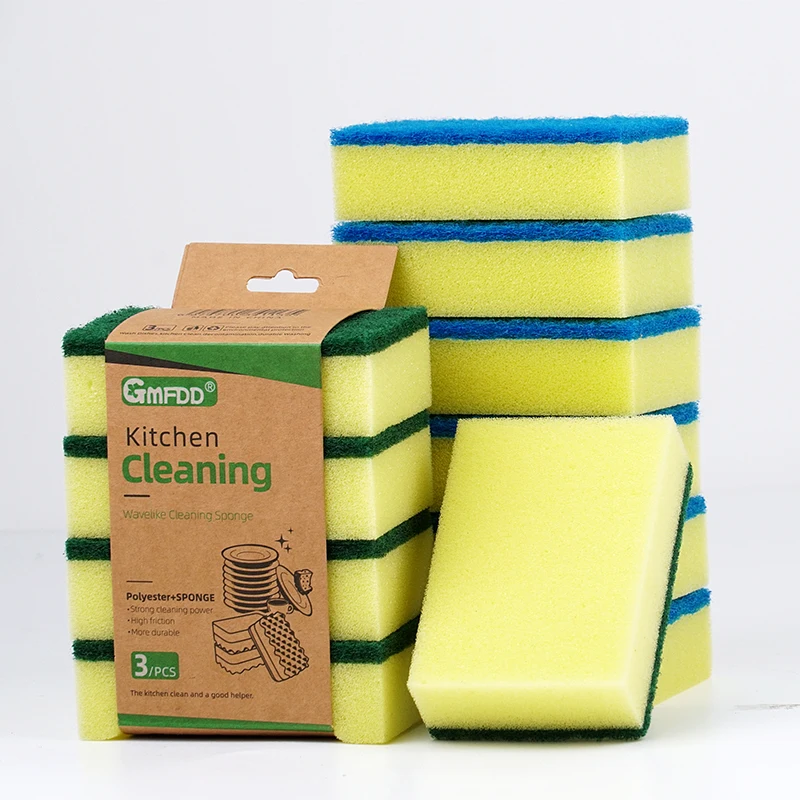 Wholesale 4 pack High-density scouring pad scrubber sponge double sided for kitchen dishwashing for household cleaning Sponges