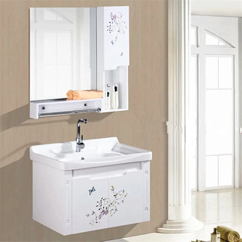 Decent European Style Bathroom Vanity Modern Plywood Bathroom Cabinet with Carved Flowers with Mirror & Basin Customized Color