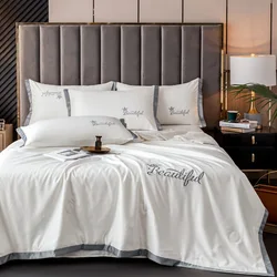 Washed silk fabric Embroidery design summer cool quilt four piece set