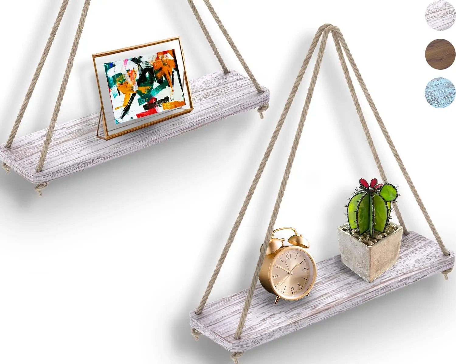 Rustic One Layer Wooden Rope Wall Hanging Shelves Plant Floating Shelves Solid Wood for Home Decor