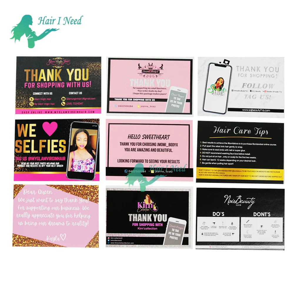 luxury personalized Custom logo Thank You paper Card for hair extension business