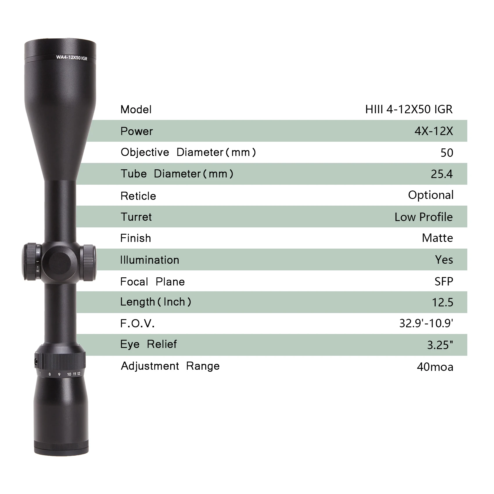 OEM высококачественная оптика с красной и зеленой подсветкой 4-12X50