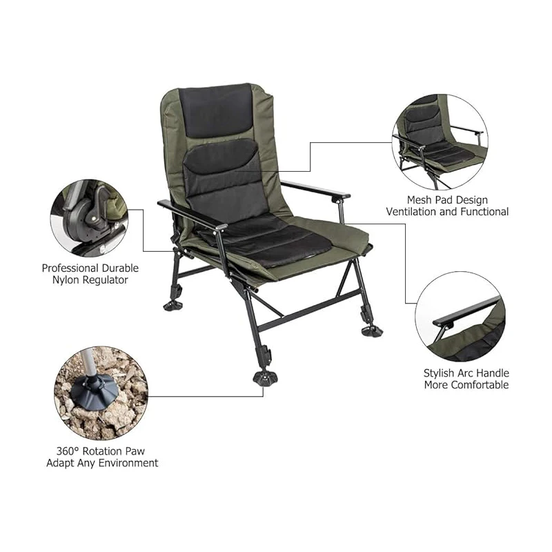 Custom Multiple Style Adjustable Backrest Legs Collapsable Portable Outdoor Folding Recliner Camping Garden Beach Fishing Chairs