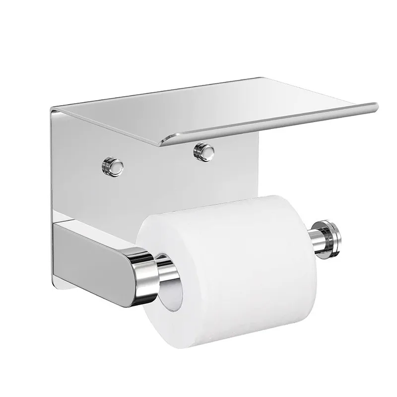 High Quality And Best Price Stainless Steel Wall Mounted Adhesive Gold Toilet Paper Roll Holder With Phone Shelf
