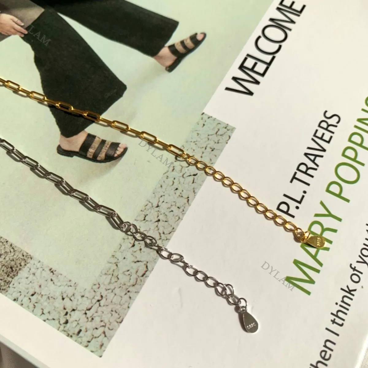 Dylam Modern Classic 925 paperclip link chain simple bracelet sterling silver bracelets for women paper clip choker adjustable