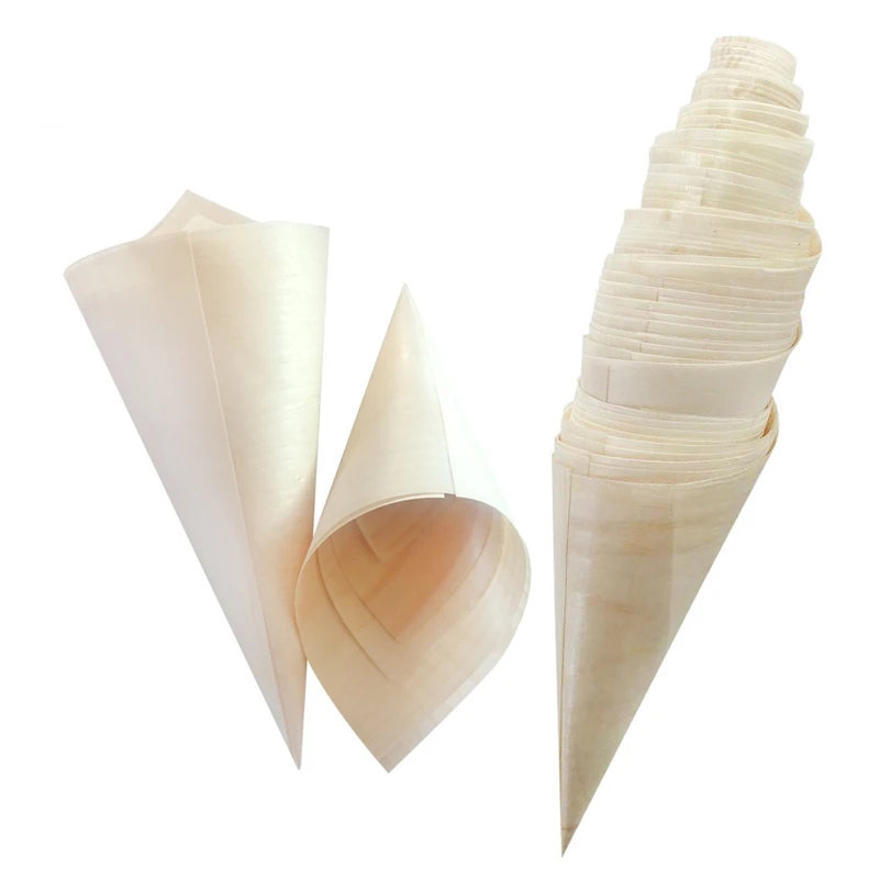 100% compostable Biodegradable Eco Friendly Disposable Wood Pinewood Ice Cream Cone For Party Food Display