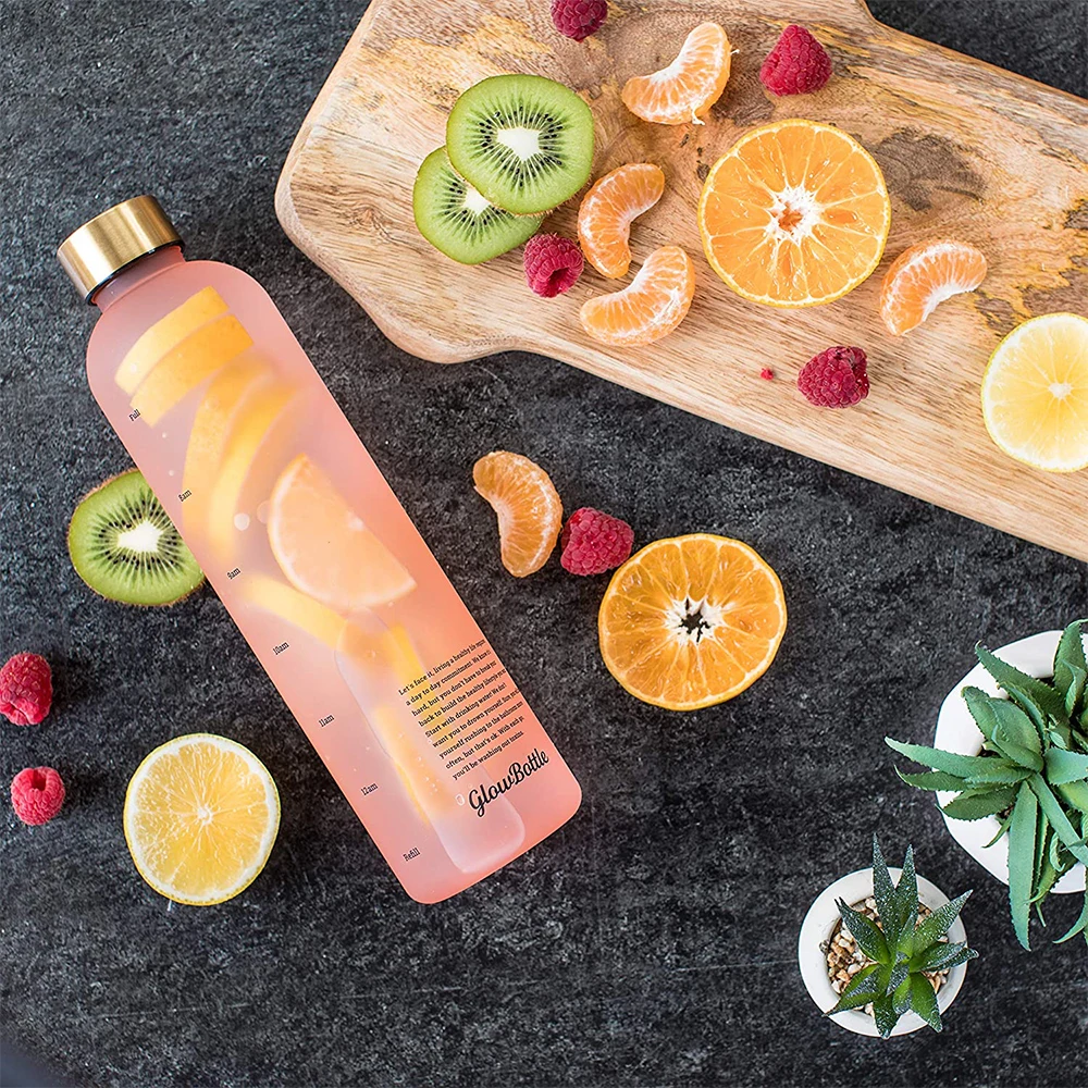 34oz 1L 2021 Time Marker Leakproof Bicycle Product Tritan Sport Frosted Plastic Water Bottle BPA Free Color gradient